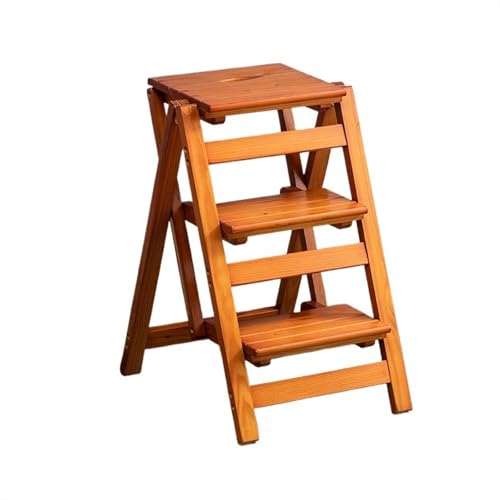 JUSKAQZYI klappleiter Tragbarer Treppenhocker, Multifunktionaler Dreistufiger Leiter-Klapptreppenstuhl Aus Holz, Geeignet for Küche, Arbeitszimmer, Schlafzimmer trittleiter(Light Walnut) von JUSKAQZYI