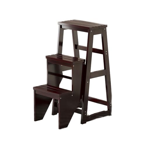 JUSKAQZYI klappleiter Treppenhocker aus Massivholz, Aufbewahrungsleiter mit doppeltem Verwendungszweck, geeignet for die Bibliothek in der Küche zu Hause trittleiter(Dark Walnut) von JUSKAQZYI