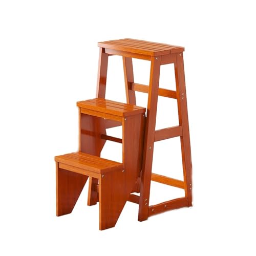 JUSKAQZYI klappleiter Treppenhocker aus Massivholz, Aufbewahrungsleiter mit doppeltem Verwendungszweck, geeignet for die Bibliothek in der Küche zu Hause trittleiter(Light Walnut) von JUSKAQZYI