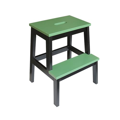 JUSKAQZYI klappleiter Treppenhocker aus Massivholz, for den Innenbereich, Kletterleiter, doppellagige Schuhwechselbank for hohe und niedrige Treppen for den Hausgebrauch trittleiter(Black+Green) von JUSKAQZYI