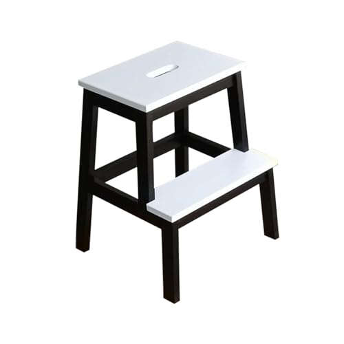 JUSKAQZYI klappleiter Treppenhocker aus Massivholz, for den Innenbereich, Kletterleiter, doppellagige Schuhwechselbank for hohe und niedrige Treppen for den Hausgebrauch trittleiter(Black+White) von JUSKAQZYI