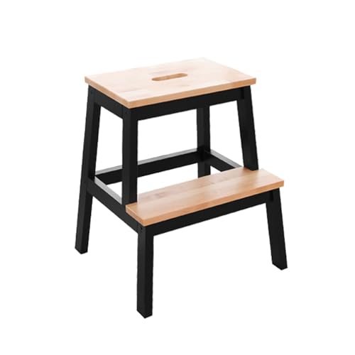 JUSKAQZYI klappleiter Treppenhocker aus Massivholz, for den Innenbereich, Kletterleiter, doppellagige Schuhwechselbank for hohe und niedrige Treppen for den Hausgebrauch trittleiter(Black+Wood) von JUSKAQZYI