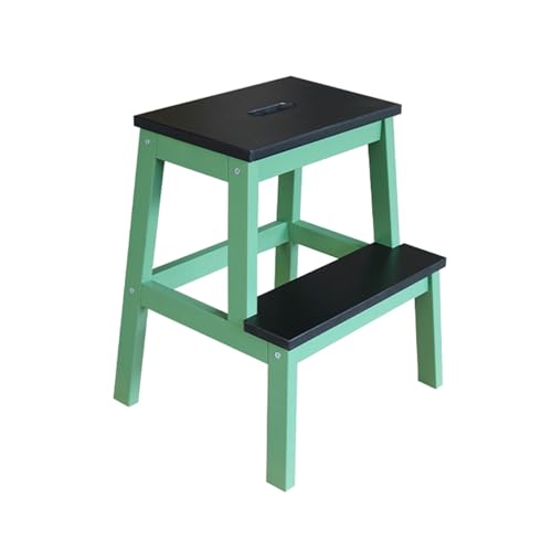 JUSKAQZYI klappleiter Treppenhocker aus Massivholz, for den Innenbereich, Kletterleiter, doppellagige Schuhwechselbank for hohe und niedrige Treppen for den Hausgebrauch trittleiter(Green+Black) von JUSKAQZYI