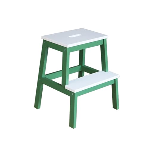 JUSKAQZYI klappleiter Treppenhocker aus Massivholz, for den Innenbereich, Kletterleiter, doppellagige Schuhwechselbank for hohe und niedrige Treppen for den Hausgebrauch trittleiter(Green+White) von JUSKAQZYI