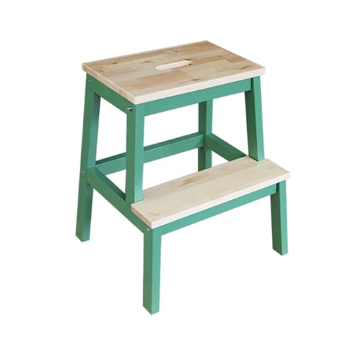 JUSKAQZYI klappleiter Treppenhocker aus Massivholz, for den Innenbereich, Kletterleiter, doppellagige Schuhwechselbank for hohe und niedrige Treppen for den Hausgebrauch trittleiter(Green+Wood) von JUSKAQZYI