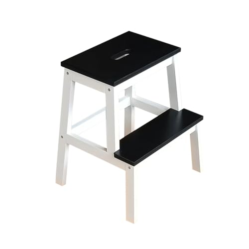 JUSKAQZYI klappleiter Treppenhocker aus Massivholz, for den Innenbereich, Kletterleiter, doppellagige Schuhwechselbank for hohe und niedrige Treppen for den Hausgebrauch trittleiter(White+Black) von JUSKAQZYI