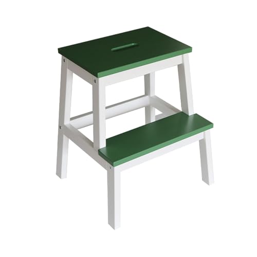 JUSKAQZYI klappleiter Treppenhocker aus Massivholz, for den Innenbereich, Kletterleiter, doppellagige Schuhwechselbank for hohe und niedrige Treppen for den Hausgebrauch trittleiter(White+Green) von JUSKAQZYI