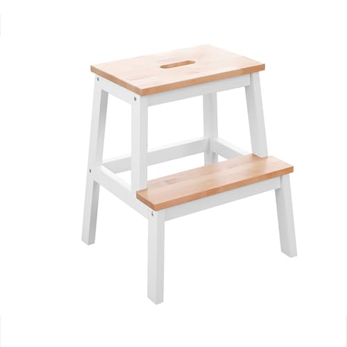 JUSKAQZYI klappleiter Treppenhocker aus Massivholz, for den Innenbereich, Kletterleiter, doppellagige Schuhwechselbank for hohe und niedrige Treppen for den Hausgebrauch trittleiter(White+Wood) von JUSKAQZYI