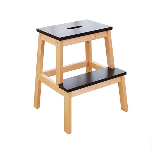 JUSKAQZYI klappleiter Treppenhocker aus Massivholz, for den Innenbereich, Kletterleiter, doppellagige Schuhwechselbank for hohe und niedrige Treppen for den Hausgebrauch trittleiter(Wood+Black) von JUSKAQZYI