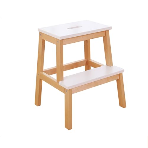 JUSKAQZYI klappleiter Treppenhocker aus Massivholz, for den Innenbereich, Kletterleiter, doppellagige Schuhwechselbank for hohe und niedrige Treppen for den Hausgebrauch trittleiter(Wood+White) von JUSKAQZYI