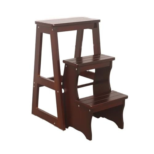 JUSKAQZYI klappleiter Treppenhocker aus Massivholz, multifunktionaler Klapptreppenstuhl mit DREI Stufen, geeignet for Küche, Bad und Büro trittleiter(Black) von JUSKAQZYI