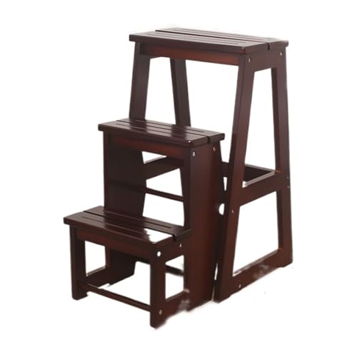 JUSKAQZYI klappleiter Treppenhocker aus Massivholz, multifunktionaler dreistufiger Leiterstuhl, Klapptreppe, geeignet for Küche, Bad und Büro trittleiter(Black) von JUSKAQZYI