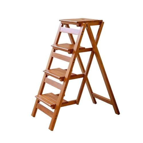 JUSKAQZYI klappleiter Treppenhocker aus Massivholz ohne Installation, tragbarer Trittstuhl, klappbare Kletterleiter for die Küche zu Hause, Innenrampen trittleiter(Light Walnut) von JUSKAQZYI