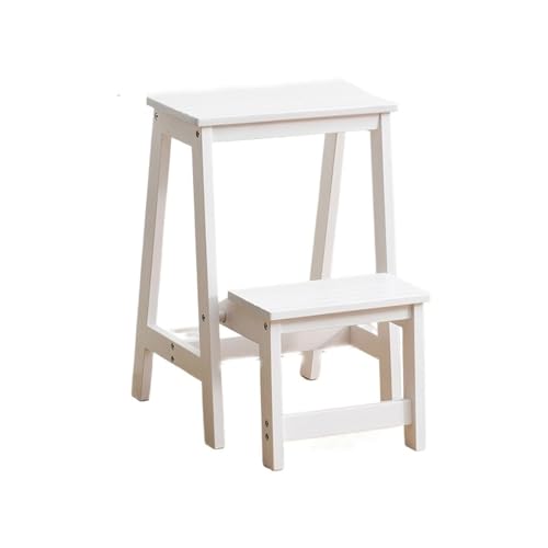 JUSKAQZYI klappleiter Treppenhocker for Zuhause, aus Holz, klappbarer Treppenstuhl, multifunktionale Kletterbank for Ausruhen oder Tragen hoher Gegenstände trittleiter(Blanc) von JUSKAQZYI