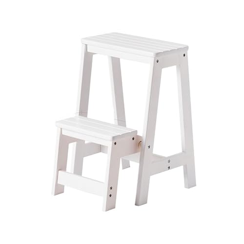 JUSKAQZYI klappleiter Treppenhocker for Zuhause, aus Massivholz, multifunktionaler Klappleiterstuhl, leicht zu verstauen, geeignet for Küche, Schlafzimmer, Garage trittleiter(Blanc) von JUSKAQZYI