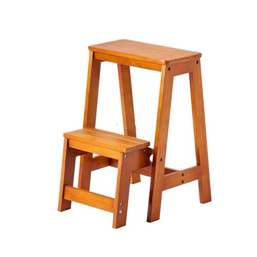 JUSKAQZYI klappleiter Treppenhocker for Zuhause, aus Massivholz, multifunktionaler Klappleiterstuhl, leicht zu verstauen, geeignet for Küche, Schlafzimmer, Garage trittleiter(Light Walnut) von JUSKAQZYI