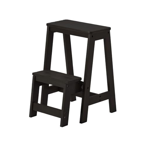 JUSKAQZYI klappleiter Treppenhocker for Zuhause, aus Massivholz, multifunktionaler Klappleiterstuhl, leicht zu verstauen, geeignet for Küche, Schlafzimmer, Garage trittleiter(Svart) von JUSKAQZYI