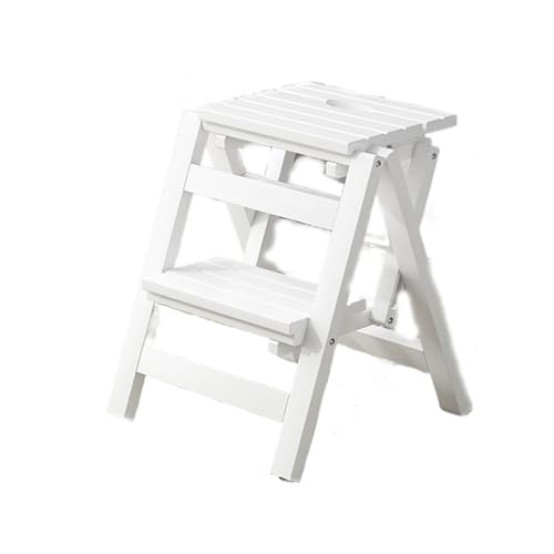 JUSKAQZYI klappleiter Treppenhocker ohne Installation, tragbarer Trittstuhl, aus Massivholz, klappbare Kletterleiter for die Küche zu Hause, Innenrampen trittleiter(Blanc) von JUSKAQZYI