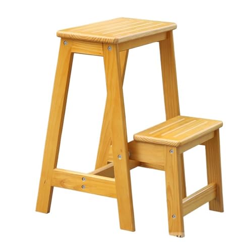 JUSKAQZYI klappleiter Zweischichtiger, Faltbarer Treppenhocker, Kletterbank aus Massivholz, tragbarer Trittstuhl, geeignet for die Küche zu Hause, im Innenbereich oder im Büro trittleiter(Honey) von JUSKAQZYI
