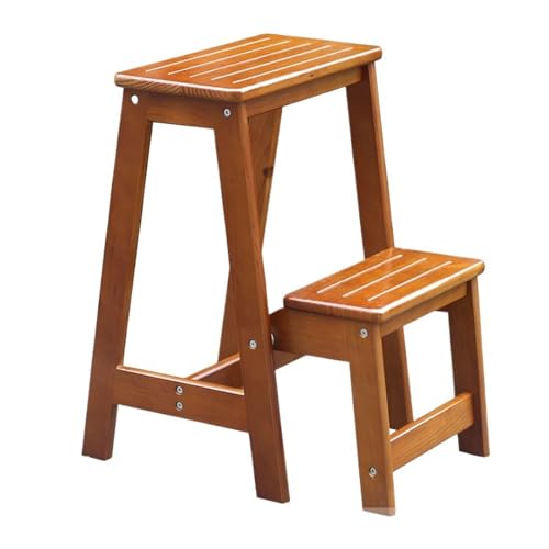 JUSKAQZYI klappleiter Zweischichtiger, Faltbarer Treppenhocker, Kletterbank aus Massivholz, tragbarer Trittstuhl, geeignet for die Küche zu Hause, im Innenbereich oder im Büro trittleiter(Walnut) von JUSKAQZYI