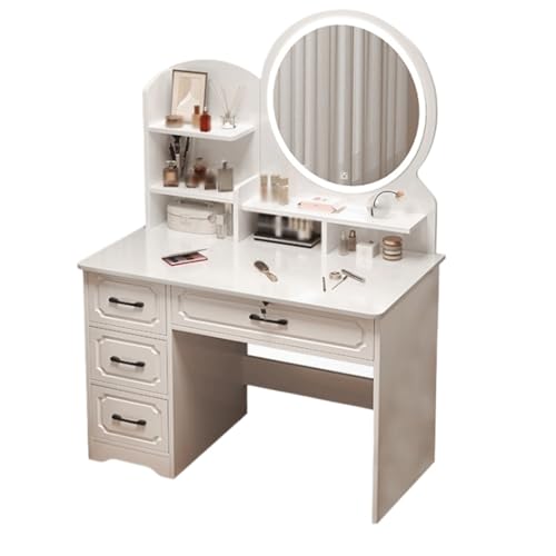 JUSKAQZYI schmink Tisch Frisiertisch, Schminktisch mit 4 Schubladen, Schminktisch mit Spiegel und LED-Leuchten, offene Regale for Damen- und Mädchenschlafzimmer, Weiß schminktische JUSKAQZYI schmink Tisch Frisiertisch, Schminktisch mit 4 Schubladen, Schminktisch mit Spiegel und LED-Leuchten, offene Regale for Damen- und Mädchenschlafzimmer, Weiß schminktische von JUSKAQZYI