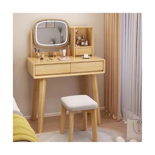 JUSKAQZYI schmink Tisch Schminktisch aus Massivholz mit Spiegel, Kleiner Frisiertisch mit 3 Schubladen for Schlafzimmer, Nussbaum, Holz, 80 x 40 x 135 cm schminktische(Legno) von JUSKAQZYI