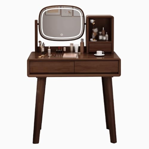JUSKAQZYI schmink Tisch Schminktisch aus Massivholz mit Spiegel, Kleiner Frisiertisch mit 3 Schubladen for Schlafzimmer, Nussbaum, Holz, 80 x 40 x 135 cm schminktische(Walnut) von JUSKAQZYI