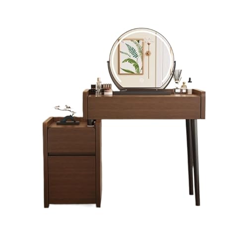 JUSKAQZYI schmink Tisch Schminktisch mit Spiegel, Frisiertisch aus Massivholz mit integriertem Seitenschrank und 4 Schubladen for das Schlafzimmer schminktische(60cm) von JUSKAQZYI