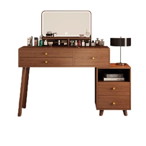JUSKAQZYI schmink Tisch Schminktisch mit Spiegel und Beleuchtung, Nussbaum-Schminktisch mit Schubladen und Schrank oder Schlafzimmer, Ankleidezimmer schminktische(2 Drawers) von JUSKAQZYI