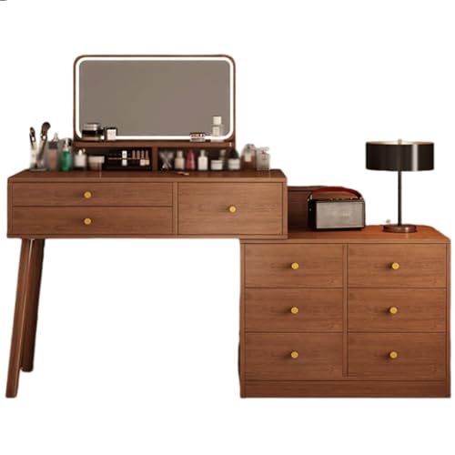 JUSKAQZYI schmink Tisch Schminktisch mit Spiegel und Beleuchtung, Nussbaum-Schminktisch mit Schubladen und Schrank oder Schlafzimmer, Ankleidezimmer schminktische(6 Drawers) von JUSKAQZYI
