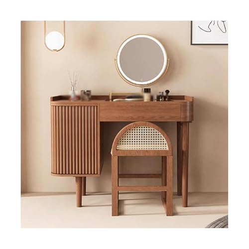 JUSKAQZYI schmink Tisch Schminktisch mit Spiegel und Beleuchtung Schublade und Aufbewahrungsschrank, Schlafzimmer-Schminktisch ohne Stuhl, Walnuss schminktische(80cm) von JUSKAQZYI