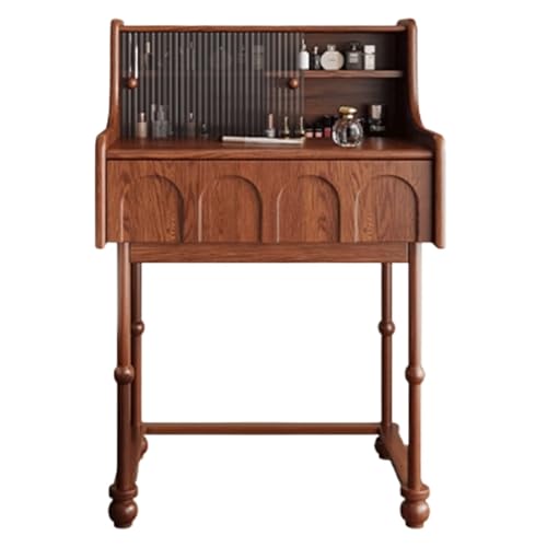 JUSKAQZYI schmink Tisch Schminktisch ohne Spiegel und Hocker, 1 Schublade und Stauraum vorhanden, Schminktisch, Frisiertisch aus Eschenholz schminktische(Walnut,60cm) von JUSKAQZYI