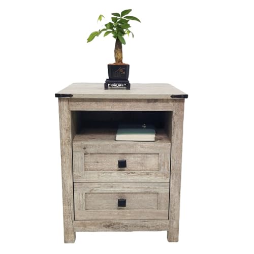 Nachttisch aus Holz mit USB-Anschluss und 2 Schubladen und offenem Ablagefach, geeignet for Schlafzimmer, Arbeitszimmer, Wohnzimmer von JUSKAQZYI