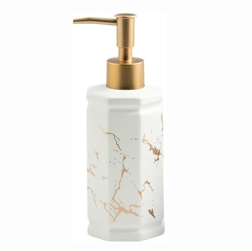 Seifenspender Handseifenspender aus Keramik mit Goldener Pumpe, nachfüllbarer leerer Lotionspender-Flüssigkeitsbehälter Compatible with Badezimmer, Küche, Studentenwohnheim Seifenausschütter(Blanc) von JUSKAQZYI