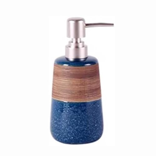 Seifenspender Runder Seifenspender aus Keramik for Badezimmer mit Pumpe, Seifenspender for die Küche zur Abgabe von flüssigem Duschgel und Lotion Seifenausschütter(Bleu) von JUSKAQZYI