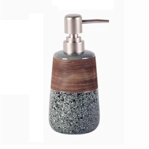 Seifenspender Runder Seifenspender aus Keramik for Badezimmer mit Pumpe, Seifenspender for die Küche zur Abgabe von flüssigem Duschgel und Lotion Seifenausschütter(Grey) von JUSKAQZYI