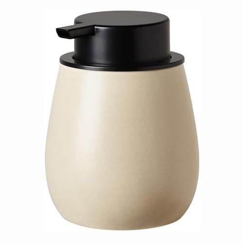 Seifenspender Seifenspender aus Keramik mit ABS-Pumpe, zylindrische Lotionspenderflasche im schlichten Design, for Küche, Badezimmer, Waschraum Seifenausschütter(Light Brown,B) von JUSKAQZYI
