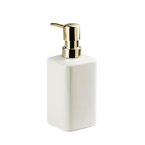 Seifenspender Seifenspender aus Keramik mit Goldener Pumpe, quadratische Lotionspenderflasche, nachfüllbarer Flüssigseifenspender for Küche, Bad und Waschraum Seifenausschütter(Blanc) von JUSKAQZYI
