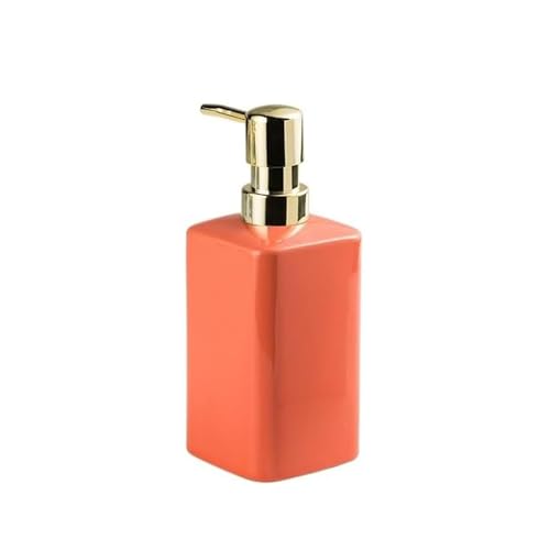 Seifenspender Seifenspender aus Keramik mit Goldener Pumpe, quadratische Lotionspenderflasche, nachfüllbarer Flüssigseifenspender for Küche, Bad und Waschraum Seifenausschütter(Orange) von JUSKAQZYI