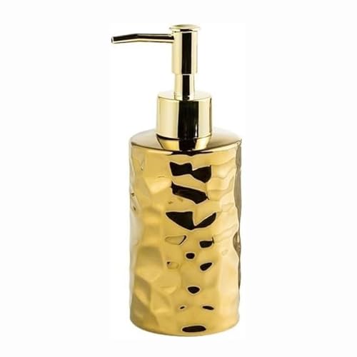 Seifenspender Seifenspender aus Keramik mit rostfreier Pumpe, Seifenpumpenspender aus Keramik kann Flüssigkeit for Badezimmer/Küche einfüllen Seifenausschütter(Gold,Round) von JUSKAQZYI