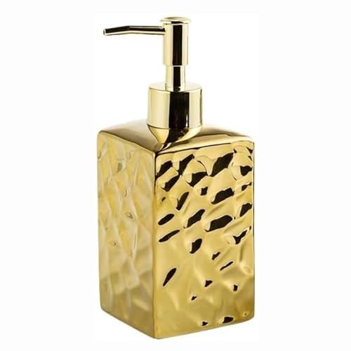 Seifenspender Seifenspender aus Keramik mit rostfreier Pumpe, Seifenpumpenspender aus Keramik kann Flüssigkeit for Badezimmer/Küche einfüllen Seifenausschütter(Gold,Square) von JUSKAQZYI