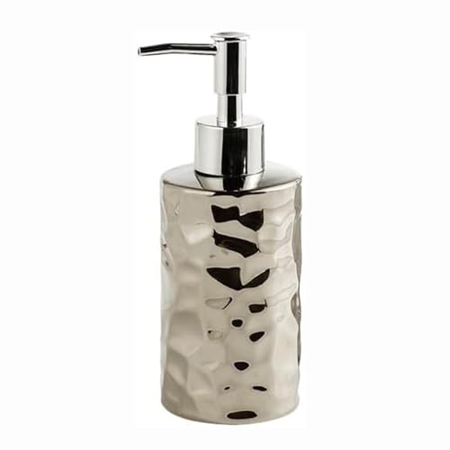 Seifenspender Seifenspender aus Keramik mit rostfreier Pumpe, Seifenpumpenspender aus Keramik kann Flüssigkeit for Badezimmer/Küche einfüllen Seifenausschütter(Silver,Round) von JUSKAQZYI