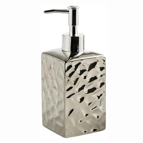 Seifenspender Seifenspender aus Keramik mit rostfreier Pumpe, Seifenpumpenspender aus Keramik kann Flüssigkeit for Badezimmer/Küche einfüllen Seifenausschütter(Silver,Square) von JUSKAQZYI
