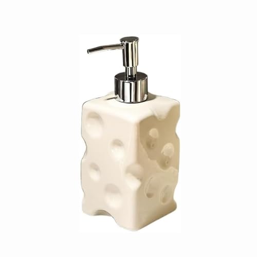 Seifenspender Seifenspender fürs Badezimmer, Handseifenspender aus Keramik mit Pumpe aus Edelstahl, 400 ml Flüssiglotionflasche for die Badezimmerarbeitsplatte Seifenausschütter(Blanc,L) von JUSKAQZYI