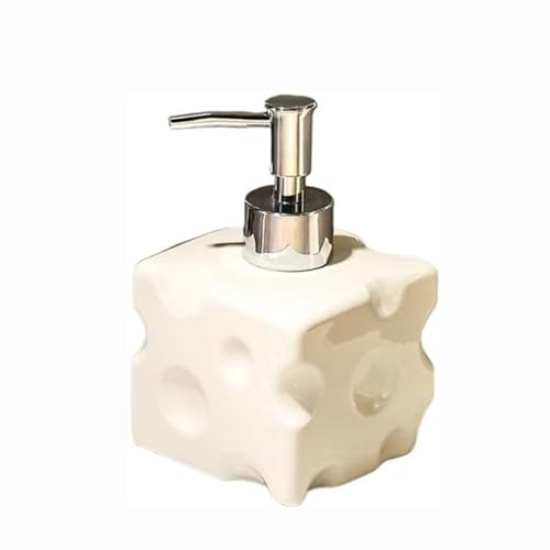 Seifenspender Seifenspender fürs Badezimmer, Handseifenspender aus Keramik mit Pumpe aus Edelstahl, 400 ml Flüssiglotionflasche for die Badezimmerarbeitsplatte Seifenausschütter(Blanc,S) von JUSKAQZYI