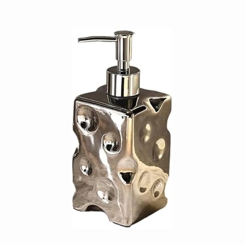 Seifenspender Seifenspender fürs Badezimmer, Handseifenspender aus Keramik mit Pumpe aus Edelstahl, 400 ml Flüssiglotionflasche for die Badezimmerarbeitsplatte Seifenausschütter(Silver,L) von JUSKAQZYI