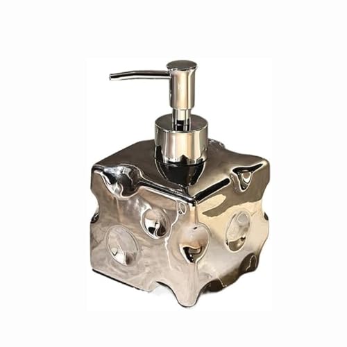 Seifenspender Seifenspender fürs Badezimmer, Handseifenspender aus Keramik mit Pumpe aus Edelstahl, 400 ml Flüssiglotionflasche for die Badezimmerarbeitsplatte Seifenausschütter(Silver,S) von JUSKAQZYI
