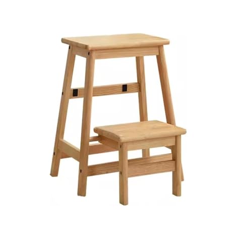 klappleiter Klappbarer Tritthocker aus Holz, 2-in-1, 2-stufiger, umkehrbarer Leiterstuhl, Mehrzweck-Esszimmerstuhl for Küche, Bibliothek, Wohnzimmer trittleiter(Wood Color) von JUSKAQZYI