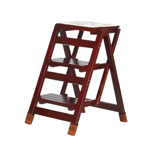 klappleiter Treppenhocker mit doppeltem Verwendungszweck, multifunktionaler Leiterstuhl, Dekoration, klappbare Trittbank aus Holz for Küche, Arbeitszimmer, Büro trittleiter(Black) von JUSKAQZYI
