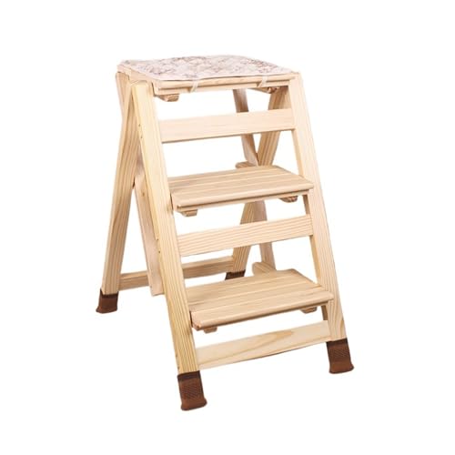 klappleiter Treppenhocker mit doppeltem Verwendungszweck, multifunktionaler Leiterstuhl, Dekoration, klappbare Trittbank aus Holz for Küche, Arbeitszimmer, Büro trittleiter(Legno) von JUSKAQZYI